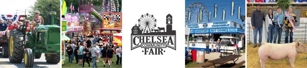 Chelsea Fair banner with logo and collage of fair events